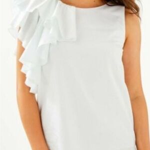 Lilly Pulitzer White Asymmetric Ruffle Tank